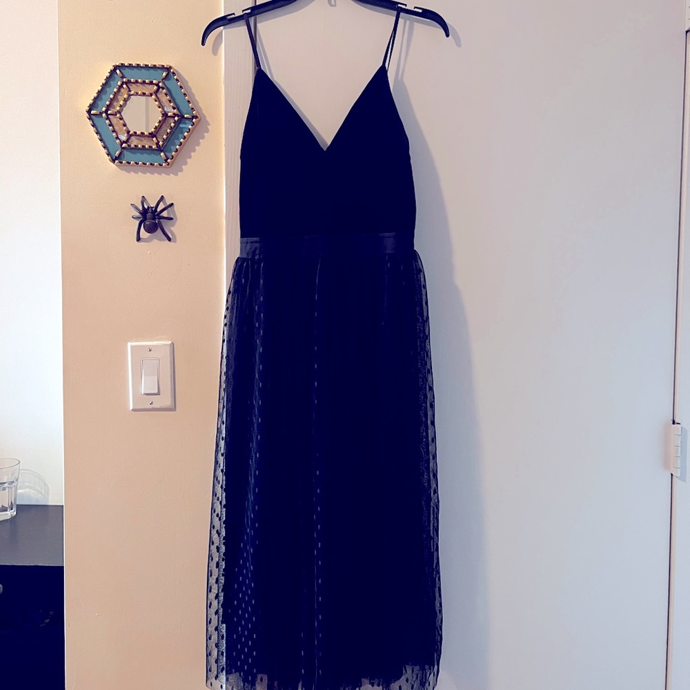 Express - Black velvet top with polka dot sheer dress